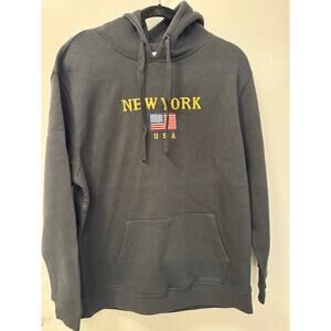 NWT New York Fleece Lined Cotton Blend NY Sweatshirt Black Hoodie Unisex Large
